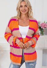 Load image into Gallery viewer, Contrast Striped Drop Shoulder Open Front Cardigan
