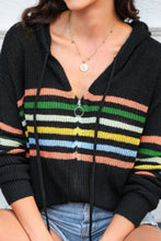 Load image into Gallery viewer, Striped Zip Up Hooded Sweater Cardigan
