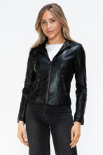 Load image into Gallery viewer, Snobbish Faux Leather Zip Up Drawstring Hooded Jacket
