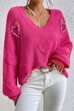 Load image into Gallery viewer, Pearl Trim Heart V-Neck Sweater
