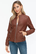 Load image into Gallery viewer, Snobbish Faux Leather Biker Jacket with Side Zip Pockets
