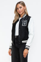 Load image into Gallery viewer, Love Me Now PU Leather Contrast Snap Down Bomber Jacket
