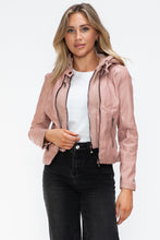 Load image into Gallery viewer, Snobbish Faux Leather Zip Up Drawstring Hooded Jacket
