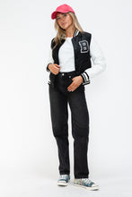 Load image into Gallery viewer, Love Me Now PU Leather Contrast Snap Down Bomber Jacket
