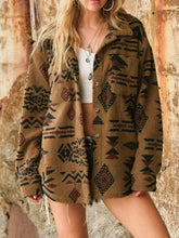 Load image into Gallery viewer, Geometric Button Up Long Sleeve Sherpa Jacket
