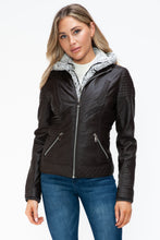 Load image into Gallery viewer, YMI Faux Layered Double-Zipper Jacket with Fuzzy Hood
