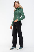 Load image into Gallery viewer, Snobbish Faux Leather Zip Up Drawstring Hooded Jacket
