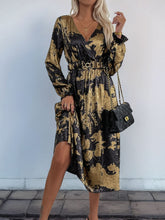 Load image into Gallery viewer, Perfee Printed Surplice Long Sleeve Midi Dress
