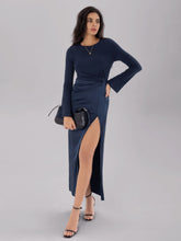 Load image into Gallery viewer, Split Round Neck Long Sleeve Midi Dress
