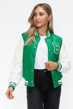 Load image into Gallery viewer, Love Me Now PU Leather Contrast Snap Down Bomber Jacket
