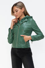 Load image into Gallery viewer, Snobbish Faux Leather Zip Up Drawstring Hooded Jacket
