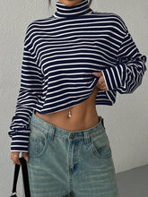 Load image into Gallery viewer, Striped Turtleneck Long Sleeve T-Shirt
