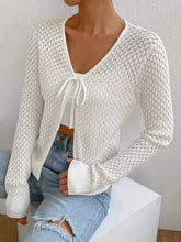 Load image into Gallery viewer, Tied Openwork V-Neck Long Sleeve Cardigan
