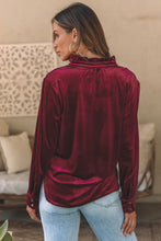 Load image into Gallery viewer, Frill Half Button Mock Neck Long Sleeve Blouse
