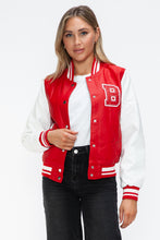 Load image into Gallery viewer, Love Me Now PU Leather Contrast Snap Down Bomber Jacket
