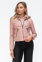 Load image into Gallery viewer, Snobbish Faux Leather Zip Up Drawstring Hooded Jacket
