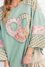 Load image into Gallery viewer, Heart Plaid Round Neck Long Sleeve Blouse
