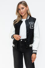 Load image into Gallery viewer, Love Me Now PU Leather Contrast Snap Down Bomber Jacket
