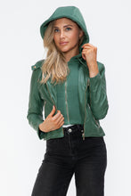 Load image into Gallery viewer, Snobbish Faux Leather Zip Up Drawstring Hooded Jacket
