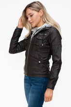 Load image into Gallery viewer, YMI Removable Faux Layered Multi-Pocket Jacket with Fuzzy Hood
