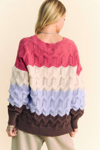 Load image into Gallery viewer, Davi &amp; Dani Wavy Texture Color Block V-Neck Sweater
