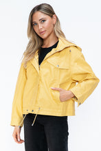 Load image into Gallery viewer, How Dare U Drawstring Hem PU Leather Zip Up Jacket

