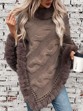 Load image into Gallery viewer, Fuzzy Hem Cable-Knit Poncho
