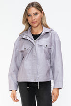 Load image into Gallery viewer, How Dare U Drawstring Hem PU Leather Zip Up Jacket
