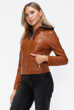 Load image into Gallery viewer, Snobbish Faux Leather Zip Up Drawstring Hooded Jacket
