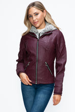 Load image into Gallery viewer, YMI Faux Layered Double-Zipper Jacket with Fuzzy Hood
