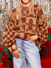 Load image into Gallery viewer, Gingerbread Man Round Neck Drop Shoulder Sweater
