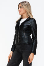 Load image into Gallery viewer, Snobbish Faux Leather Zip Up Drawstring Hooded Jacket
