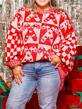 Load image into Gallery viewer, Candy Cane Contrast Round Neck Sweater
