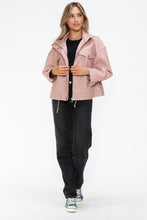 Load image into Gallery viewer, How Dare U Drawstring Hem PU Leather Zip Up Jacket
