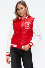 Load image into Gallery viewer, Love Me Now PU Leather Contrast Snap Down Bomber Jacket
