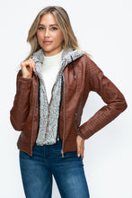 Load image into Gallery viewer, YMI Faux Layered Double-Zipper Jacket with Fuzzy Hood
