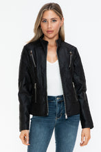 Load image into Gallery viewer, Snobbish Faux Leather Zip Up Mock Neck Jacket
