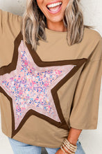 Load image into Gallery viewer, Star Applique Patch Round Neck T-Shirt
