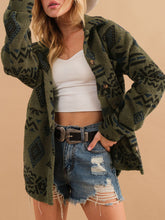 Load image into Gallery viewer, Geometric Button Up Long Sleeve Sherpa Jacket
