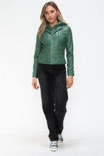 Load image into Gallery viewer, Snobbish Faux Leather Zip Up Drawstring Hooded Jacket
