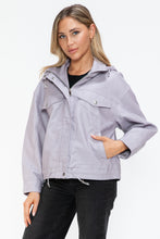 Load image into Gallery viewer, How Dare U Drawstring Hem PU Leather Zip Up Jacket
