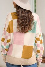 Load image into Gallery viewer, Checkered Round Neck Drop Shoulder Sweater
