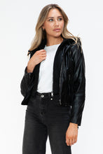 Load image into Gallery viewer, Snobbish Faux Leather Zip Up Drawstring Hooded Jacket
