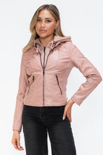 Load image into Gallery viewer, Snobbish Faux Leather Zip Up Drawstring Hooded Jacket
