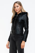 Load image into Gallery viewer, Snobbish Faux Leather Zip Up Drawstring Hooded Jacket
