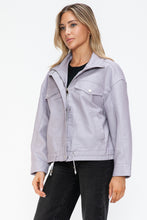 Load image into Gallery viewer, How Dare U Drawstring Hem PU Leather Zip Up Jacket
