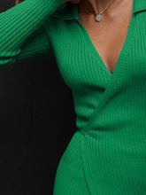 Load image into Gallery viewer, Tied Collared Neck Long Sleeve Sweater Dress
