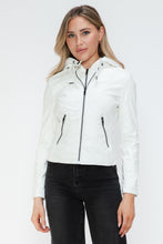 Load image into Gallery viewer, Snobbish Faux Leather Zip Up Drawstring Hooded Jacket
