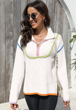 Load image into Gallery viewer, Contrast Half Zip Drop Shoulder Sweater
