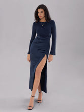 Load image into Gallery viewer, Split Round Neck Long Sleeve Midi Dress
